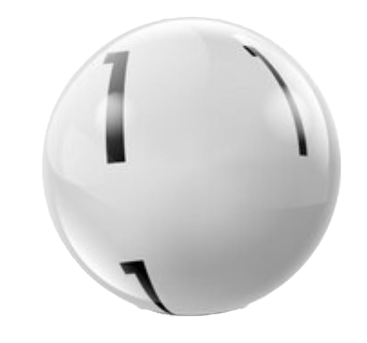 white power ball with black number 1 on it